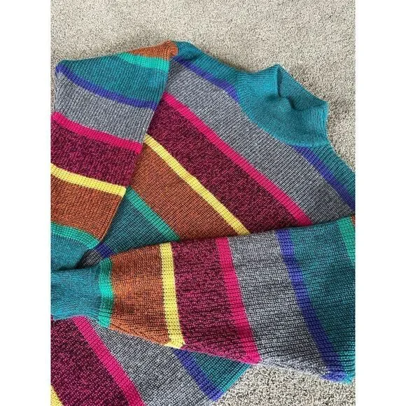 Vintage 80's Here is a Hug High Neck Sweater Rainbow Stripes size LARGE - Picture 6 of 10